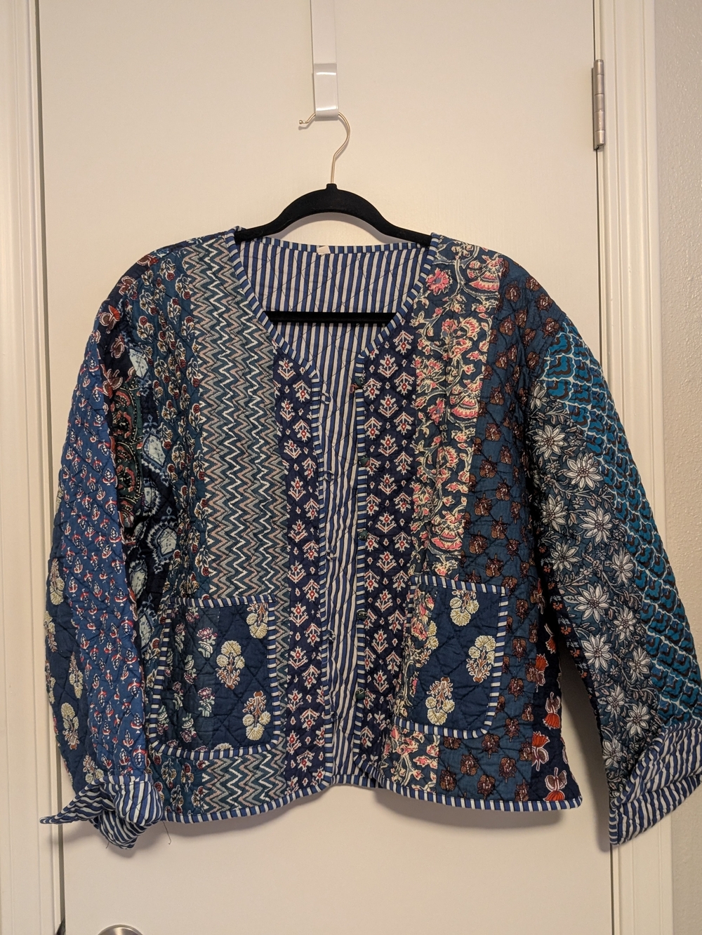 Quilted Patchwork Navy Jacket - Women's